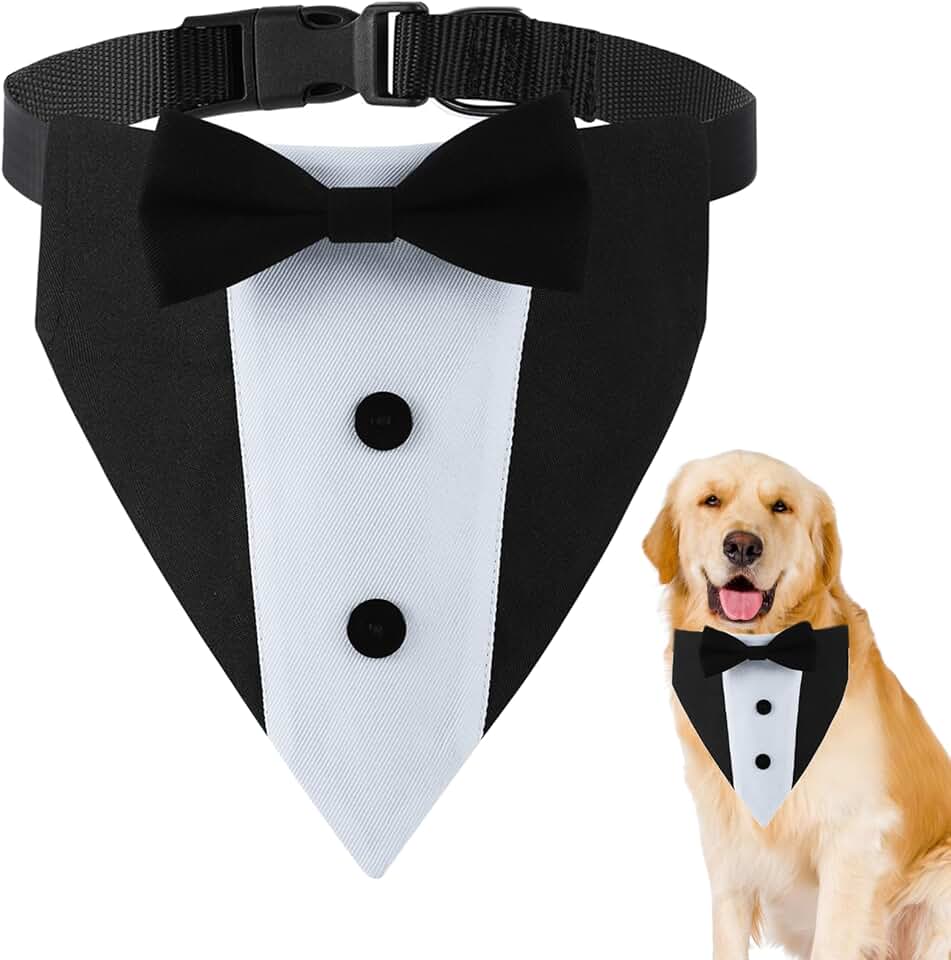 Fantasia de smoking para cachorro com gravata borboleta ajustável pescoço 38 a 63 cm