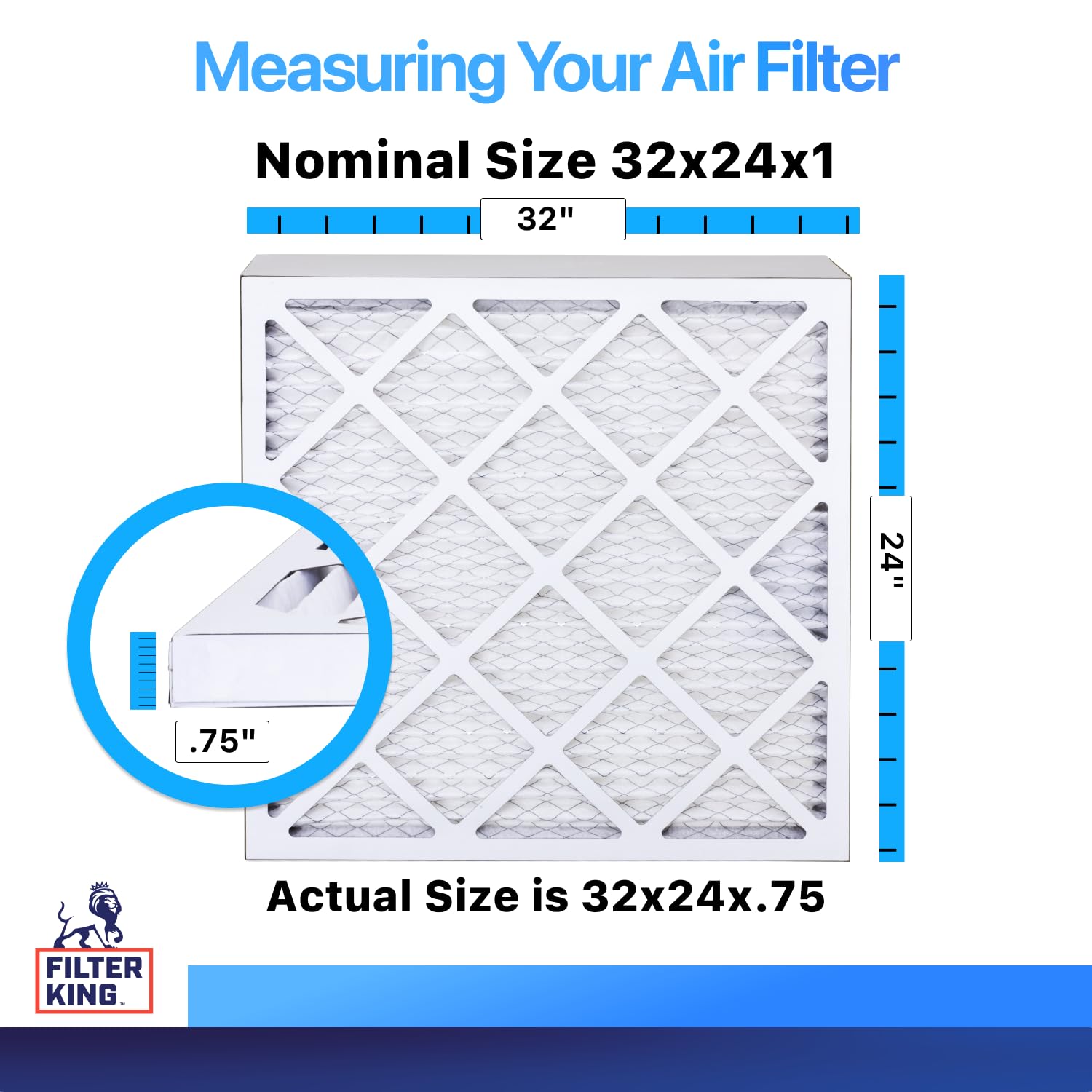 Filter King 32x24x1 Air Filter | 4-PACK | MERV 8 HVAC Pleated A/C Furnace Filters | MADE IN USA | Actual Size: 32 x 24 x .75