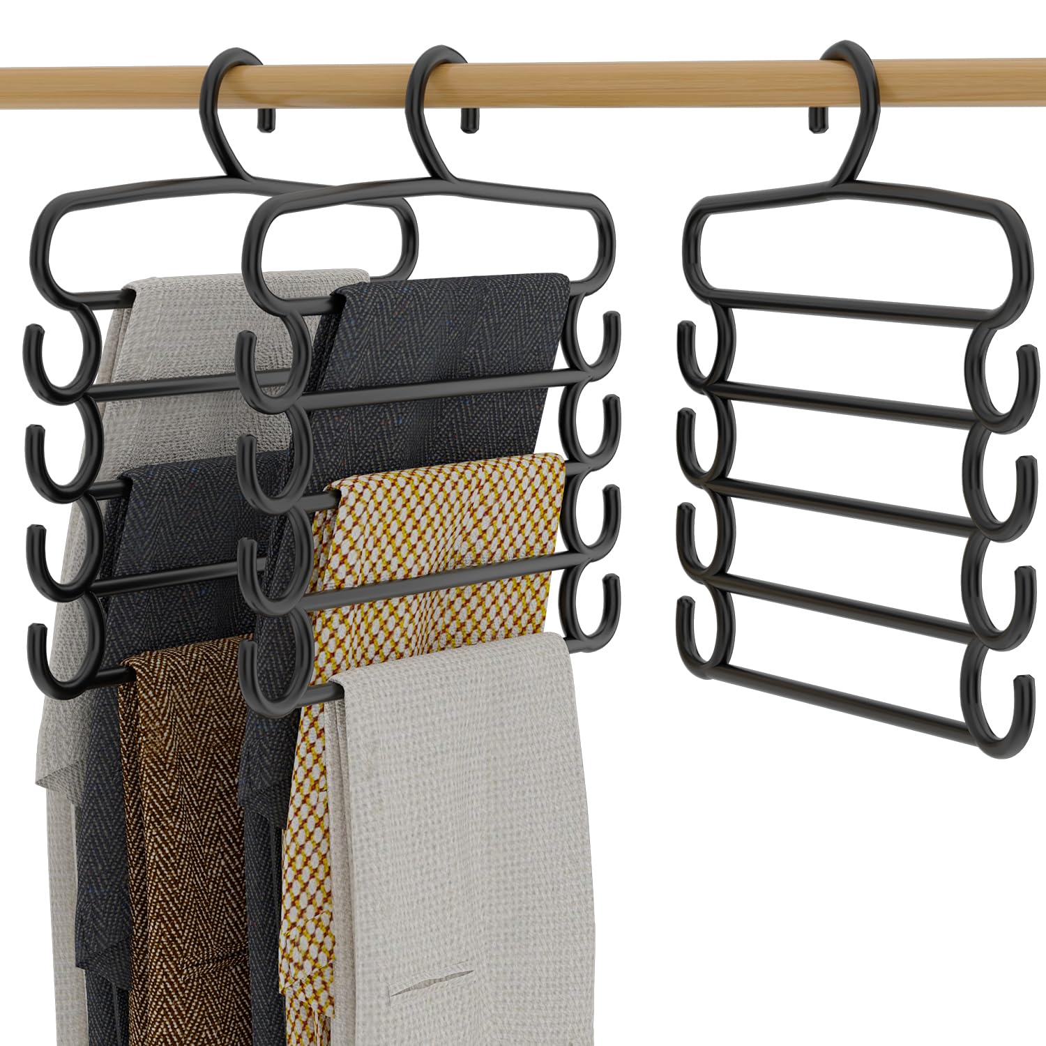 OWill 3 Pack Trouser Hangers, Plastics Space Saving Hangers Trousers Hangers Multi Clothes Hanger Closet Organizers Storage for Pants Scarf Towel Ties