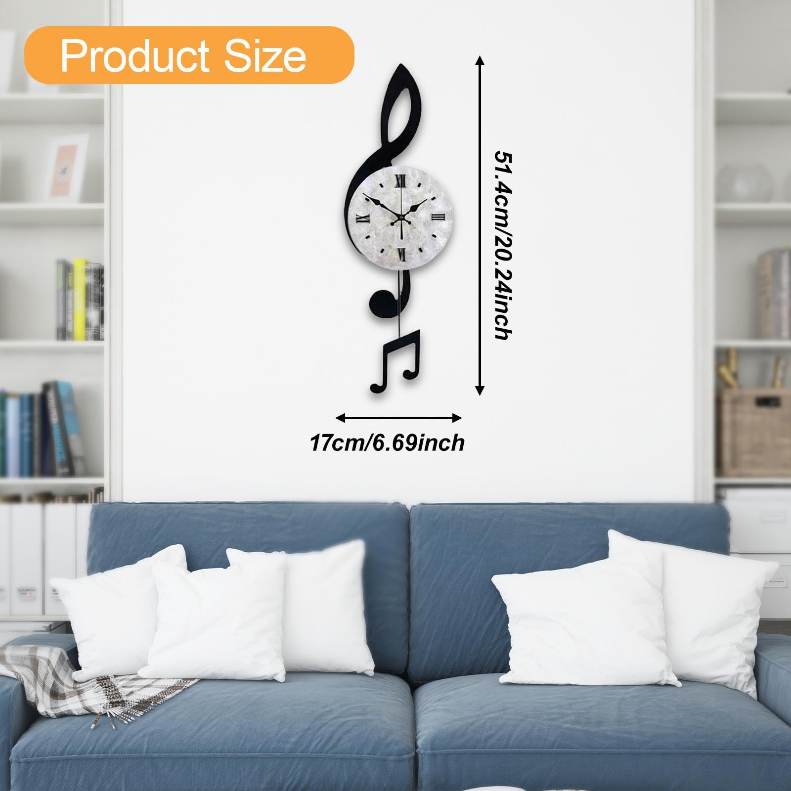 predolo Reloj de Pared con Notas Musicales, Decorativo, con Péndulo, para Colgar, Ideal para Fiestas Escolares, Cafeterías Y Salas de Estar, L