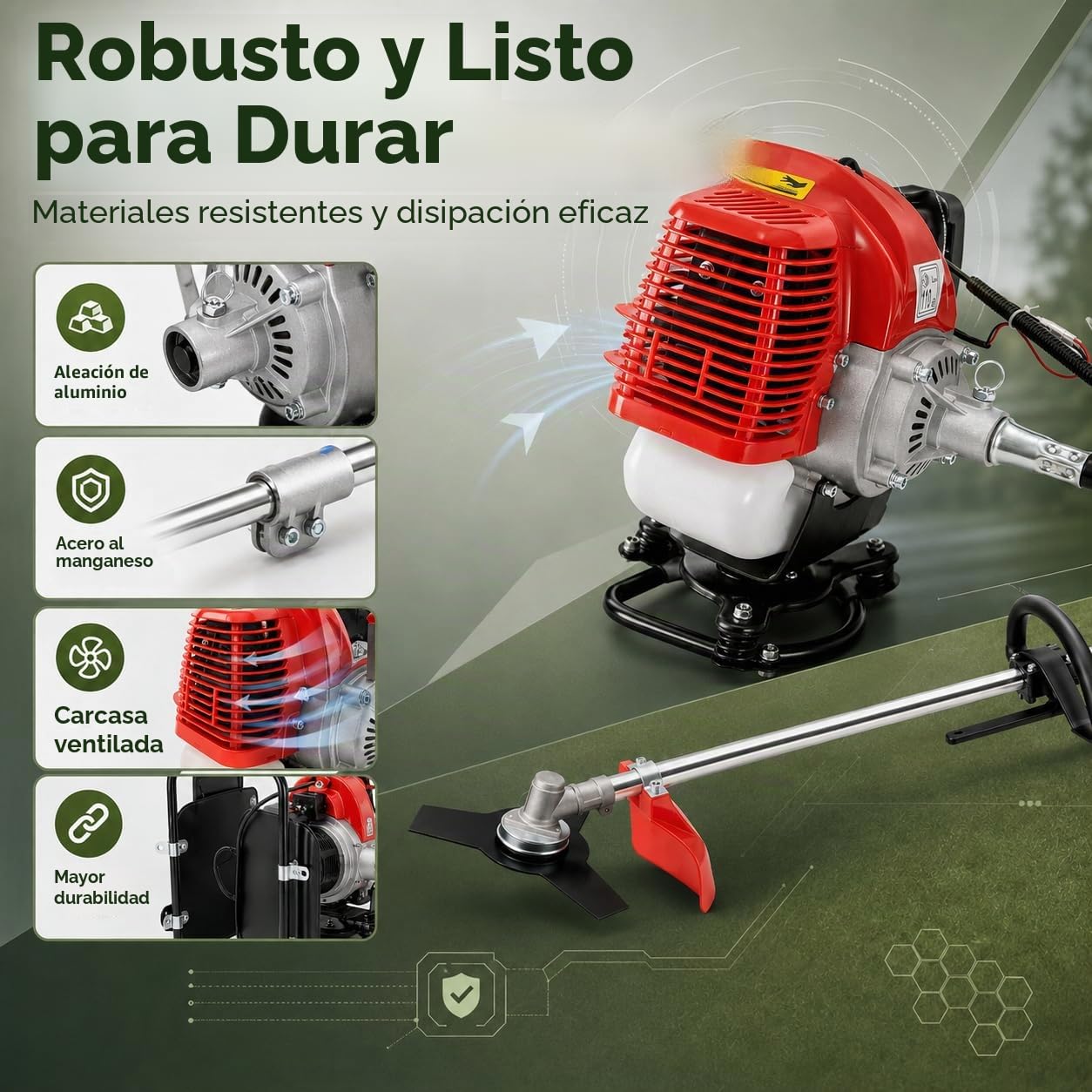 Desbrozadora de gasolina 4 en 1 de 52 cc de 2 tiempos, de gasolina, para cepillo, cortacésped, motosierra, podadora, cortacésped, cortasetos, YLNXC75XWDML8-TDKA