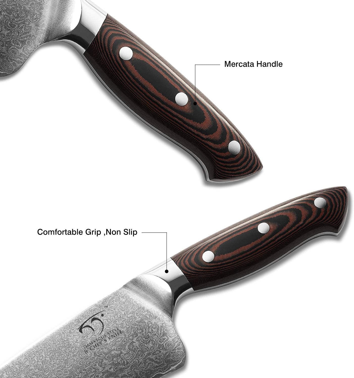 NANFANG BROTHERS Damastkochmesser, 20,3 cm, Profiqualität, Damastmesser Kochmesser 20cm, Damastmesser Küchenmesser aus Japanischer VG10 Cored&67-Schichten Damaststahl Klinge