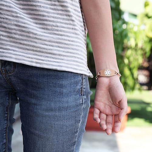 Vista 11 de 4 etiquetas de identificación de pulseras médicas – Etiquetas de identificación de alerta médica de acero inoxidable para pulseras médicas grabadas