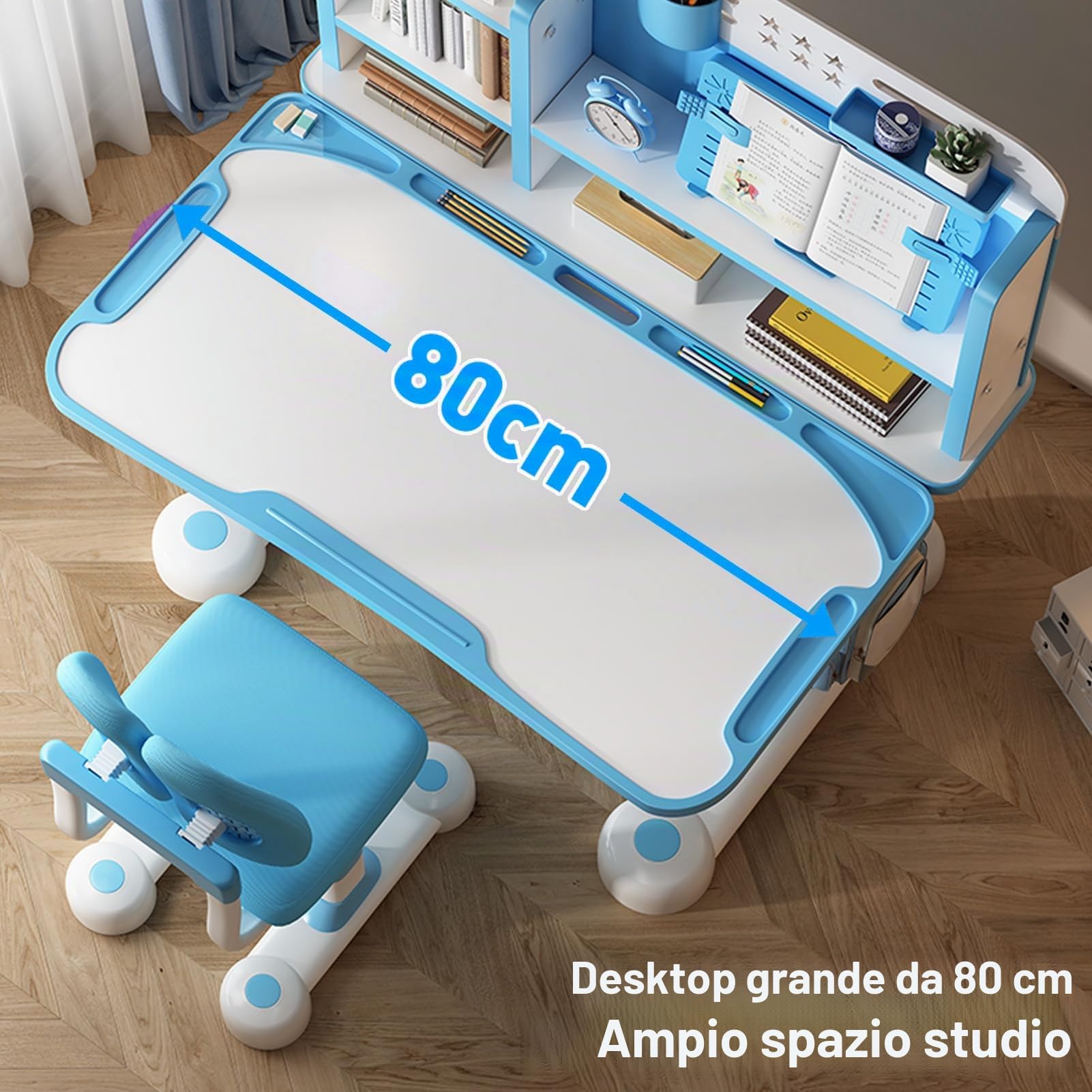 Set di scrivania e sedia regolabili per bambini, set con tavolo e sedia per bambini con divisori e cassetti, scrivania per casa e scuola con sedia ergonomica, scrivanie e sedie per bambini per