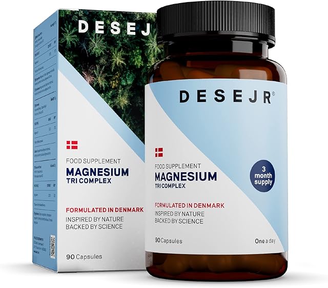 DESEJR Magnesium Tri Complex 90 Capsules (3 Months), 200 mg Premium Magnesium Supplements - Made in Germany, GMO-Free, Vegan - 1 Capsule a Day
