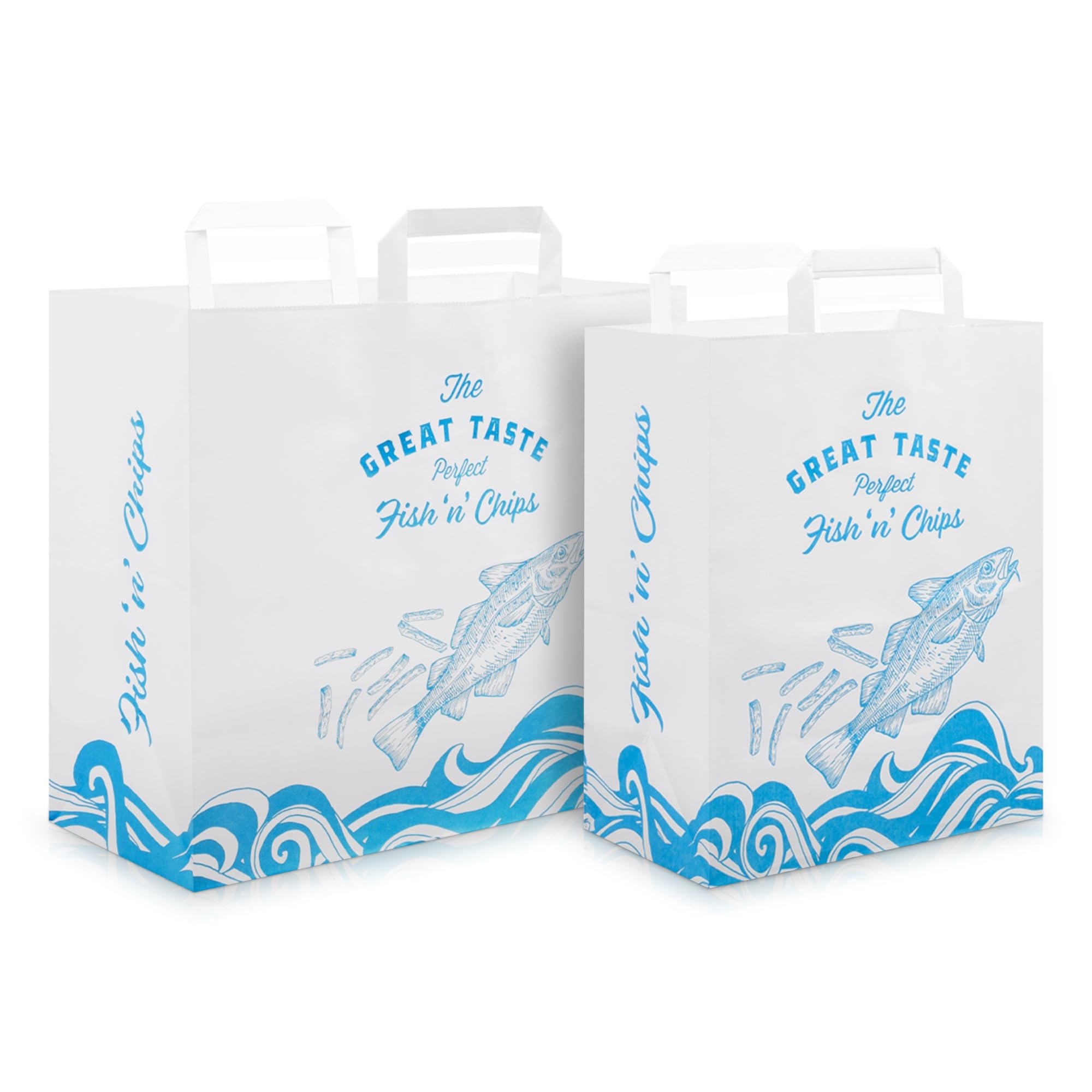 We Can Source It Ltd - Small Paper Fish And Chip Bag - Pack of 500 - Printed Paper Bag With Internal Handles