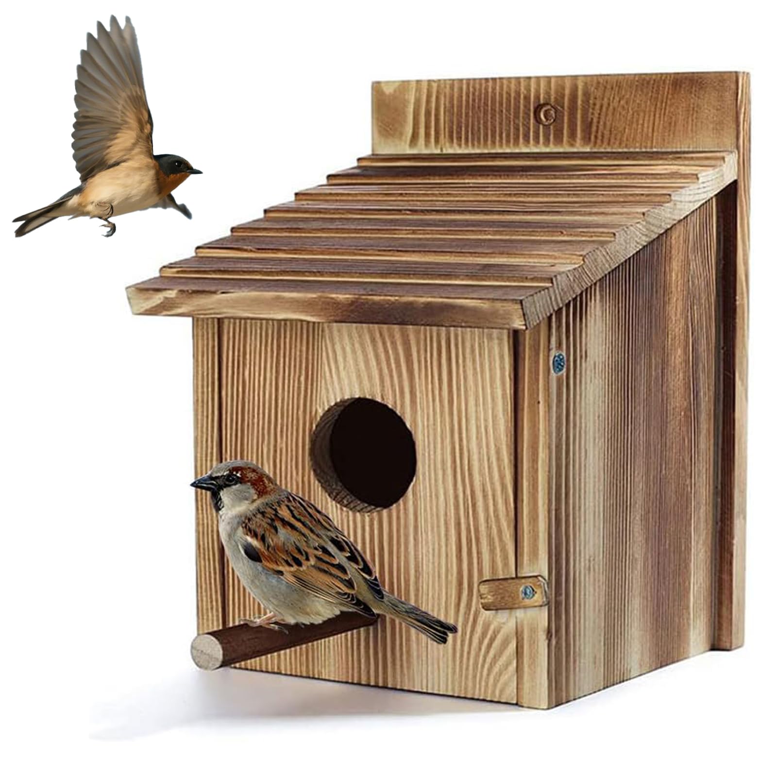 Casa Pajaros Exterior de Madera, Pajareras Exterior En Jardin, Caja de Madera para Colgar en el hogar, Resistente a la Intemperie, Nido CríA para Aves AmbientacióN con Orificio De Entrada
