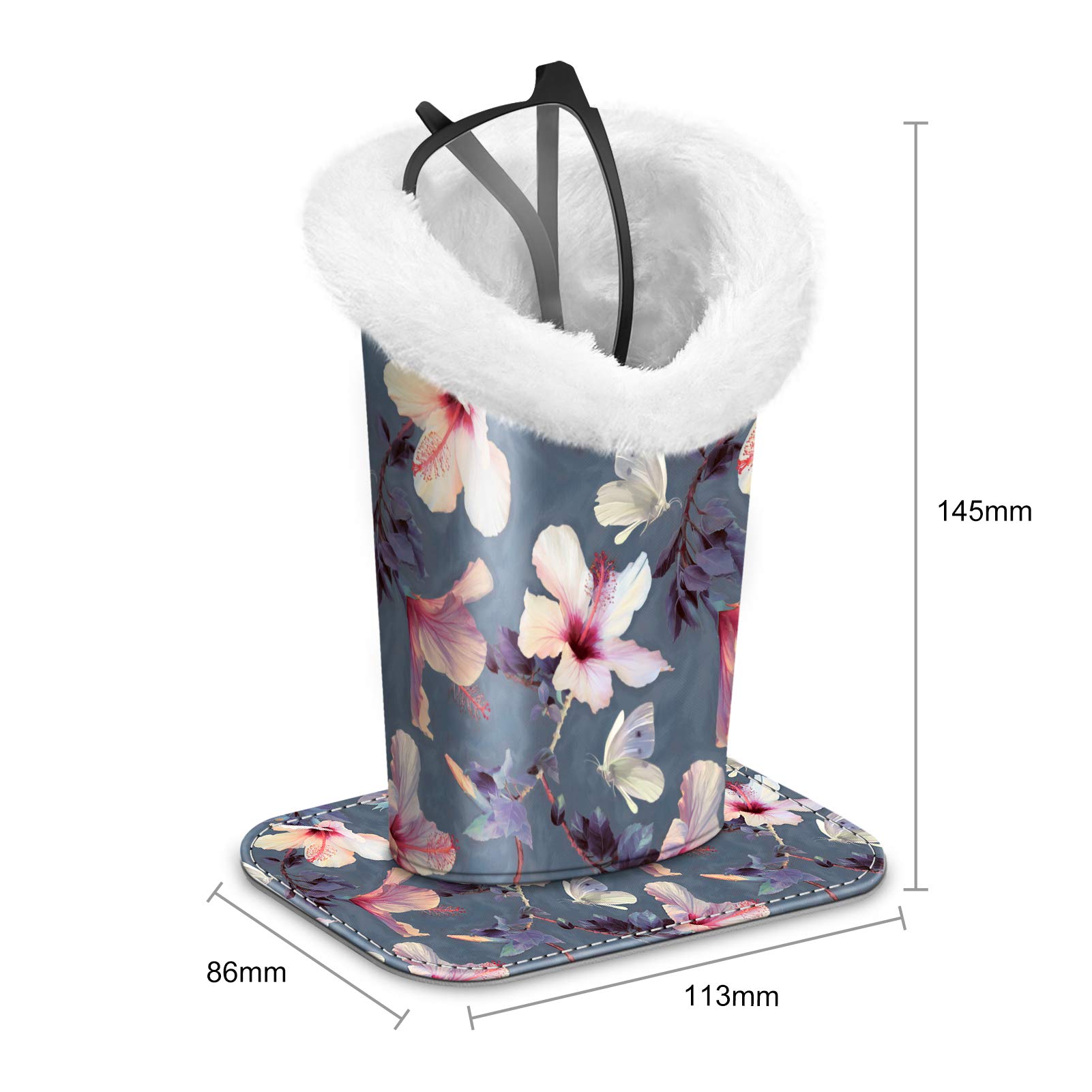 Fintie Plush Lined Eyeglasses Holder with Magnetic Base, Premium Vegan Leather Glasses Stand Case, *Flowering hibiscus, M - Image 2