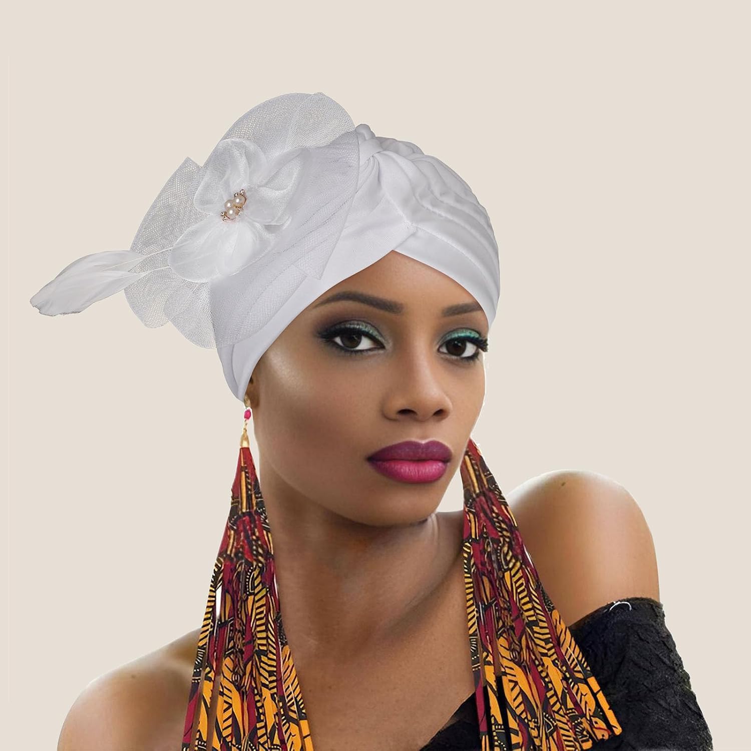 Bohend Flower Rhinestone Turbans Cap Pearl Knot Headwarp Beanie Pre Tied Head Cover Bonnet Pleated Headscarf Hat for Women - Image 2