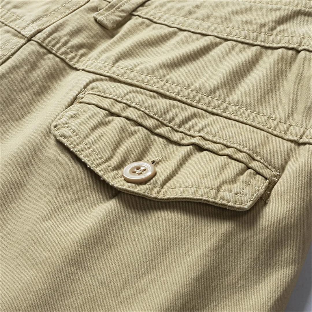 Men's Summer Thin Multi Pocket Solid Cotton Workwear Shorts Straight Leg Five Point Over Knee Beach Shorts