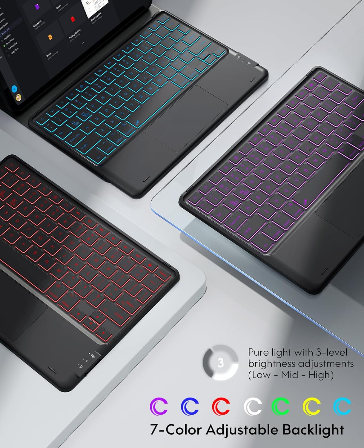 GreenLaw for iPad Air 11 inch case with Keyboard(M2, 2024), for iPad Pro 11 (4th/3rd/2nd/1st Gen) & iPad Air 5th/4th Gen, 7-Color Backlit, Smart Touchpad, 2 Device Connection, Black - Image 4