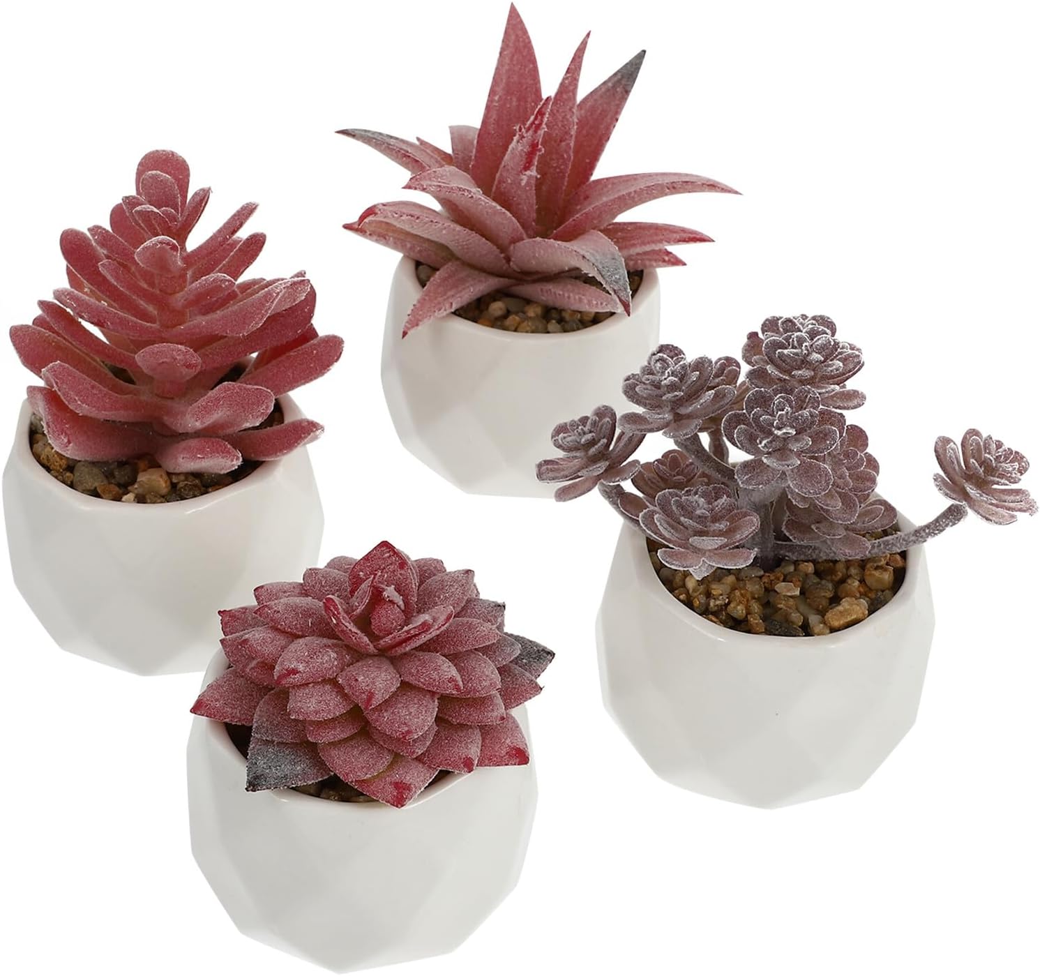 MAGICLULU 4pcs Pink Miniature Faux Succulent Plants Potted Set, Artificial Mini Succulent Decor for Indoor Home Office, Micro Fake Plant Arrangement