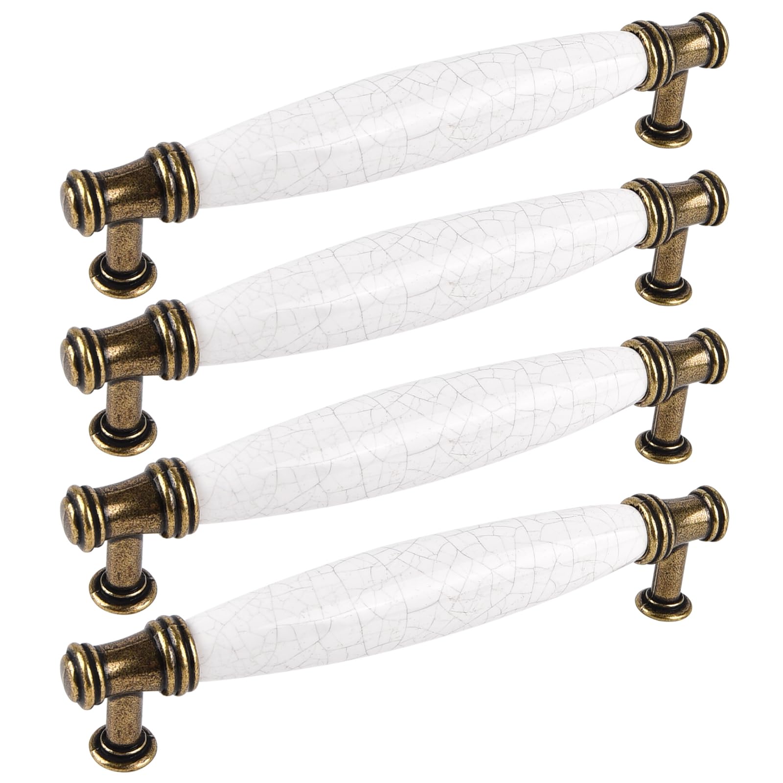 A 128 mm Marble Door Handles - 4 Pack Vintage Antique Bow Pulls for Kitchen Cabinet, Dresser, Cupboard, Door, Wooden Gates