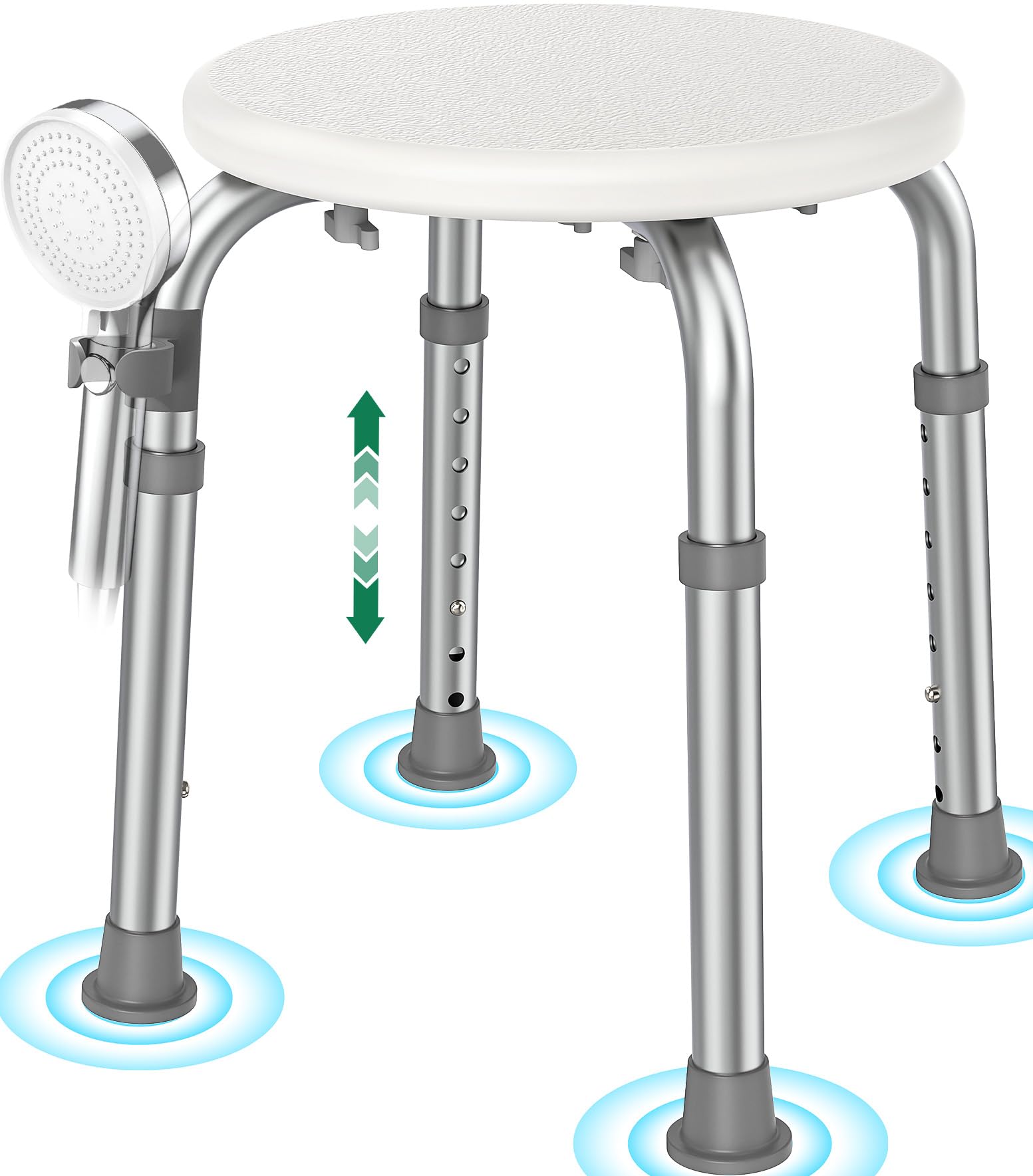 Luckfaith White Lc05 Shower Chair For Elderly, Non-Slip Shower Stool With Suction Cup Feet, Adjustable Bath Chair Supports 348 Lbs, Lightweight Aluminum Bath Seat For Small Showers