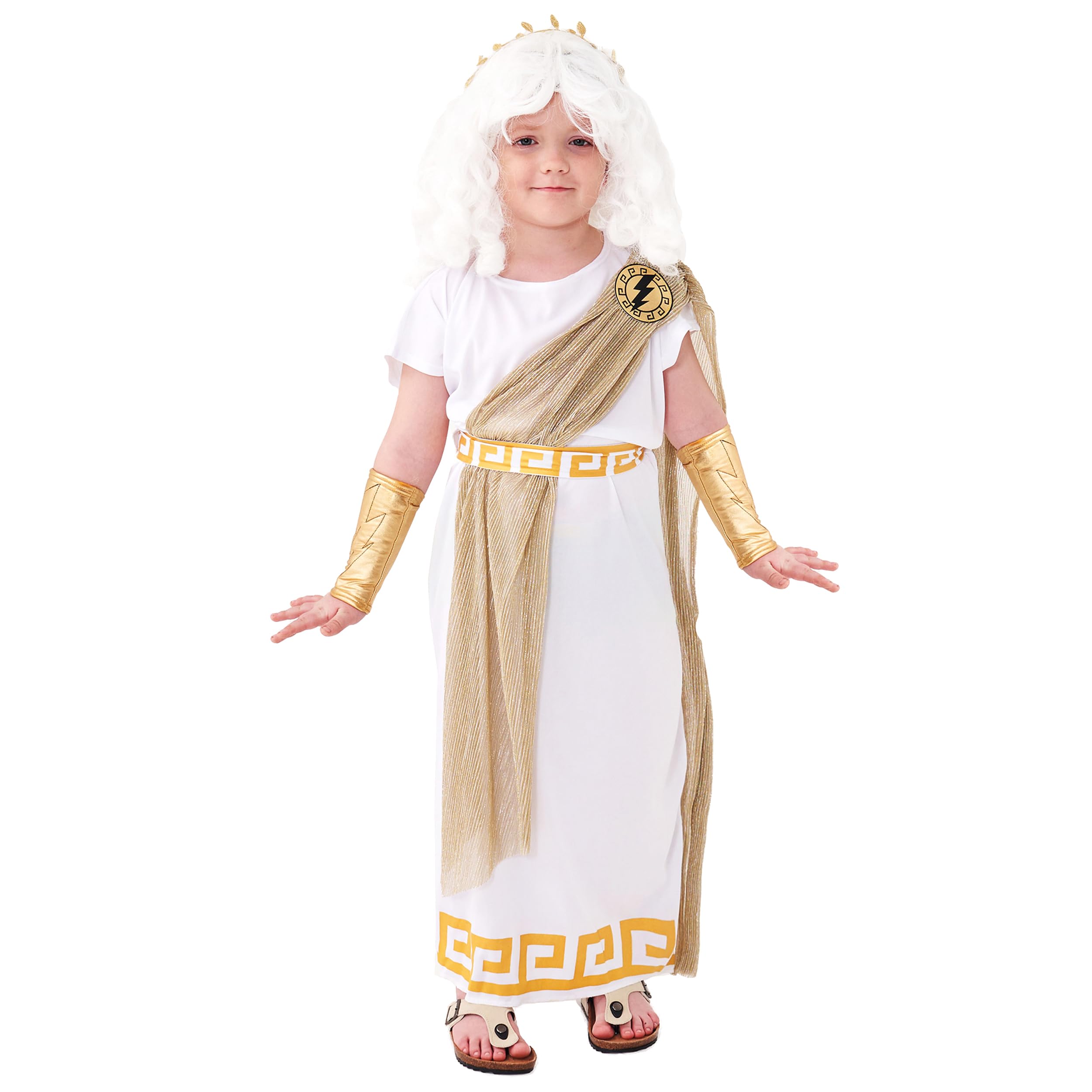 Kosgraiy Kid Zeus Costume,Greek God Costume Kid,Ancient Greek Zeus Outfit with Headband,Belt,Wrist Cover,Halloween Roman Boy Costume,M/130