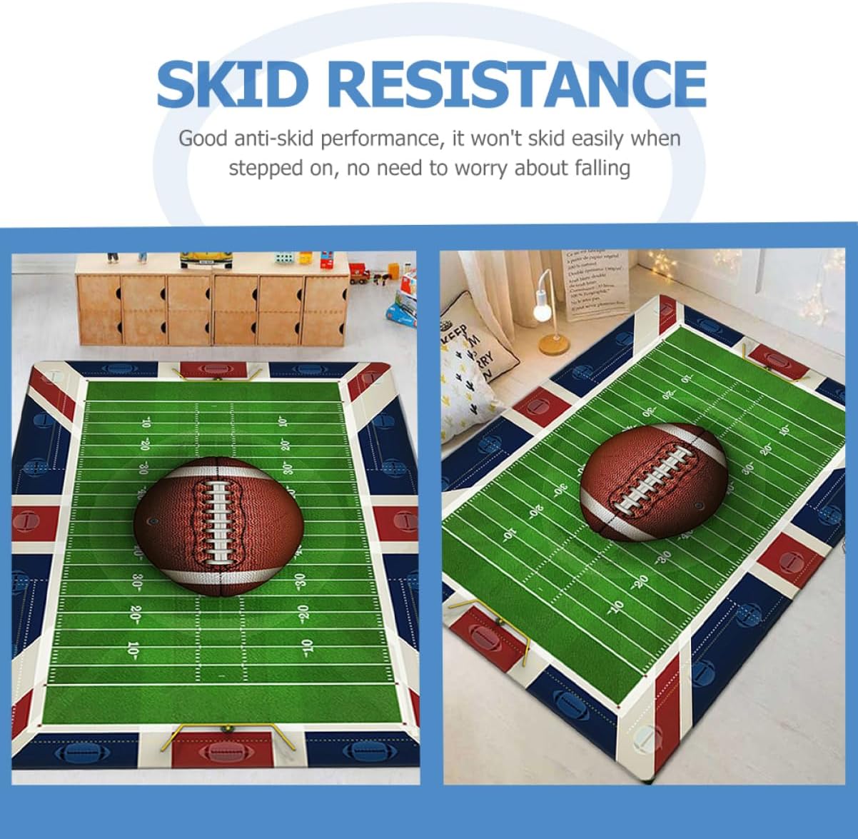 ABOOFAN Polyester Football Field Floor Mat Non- Playmat for Boys and Girls Room Bathroom Soft and Comfortable Rug for High Traffic Areas Washable and Easy to Clean for Nursery and Play