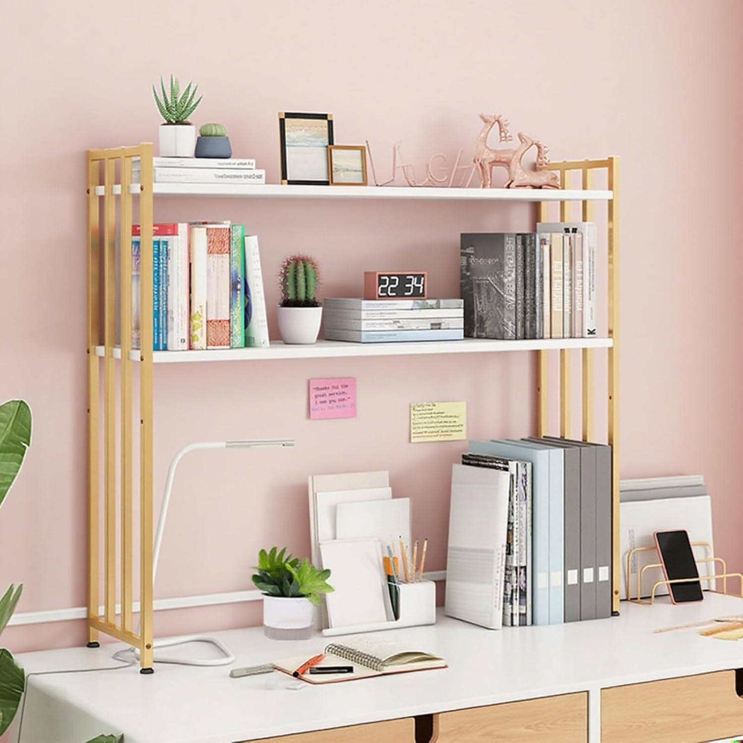 3段調節可能デスクトップハッチ本棚 大容量収納ラック コンピューターデスク用 錬鉄製ディスプレイ棚 オフィス用 (幅 36*奥行 2