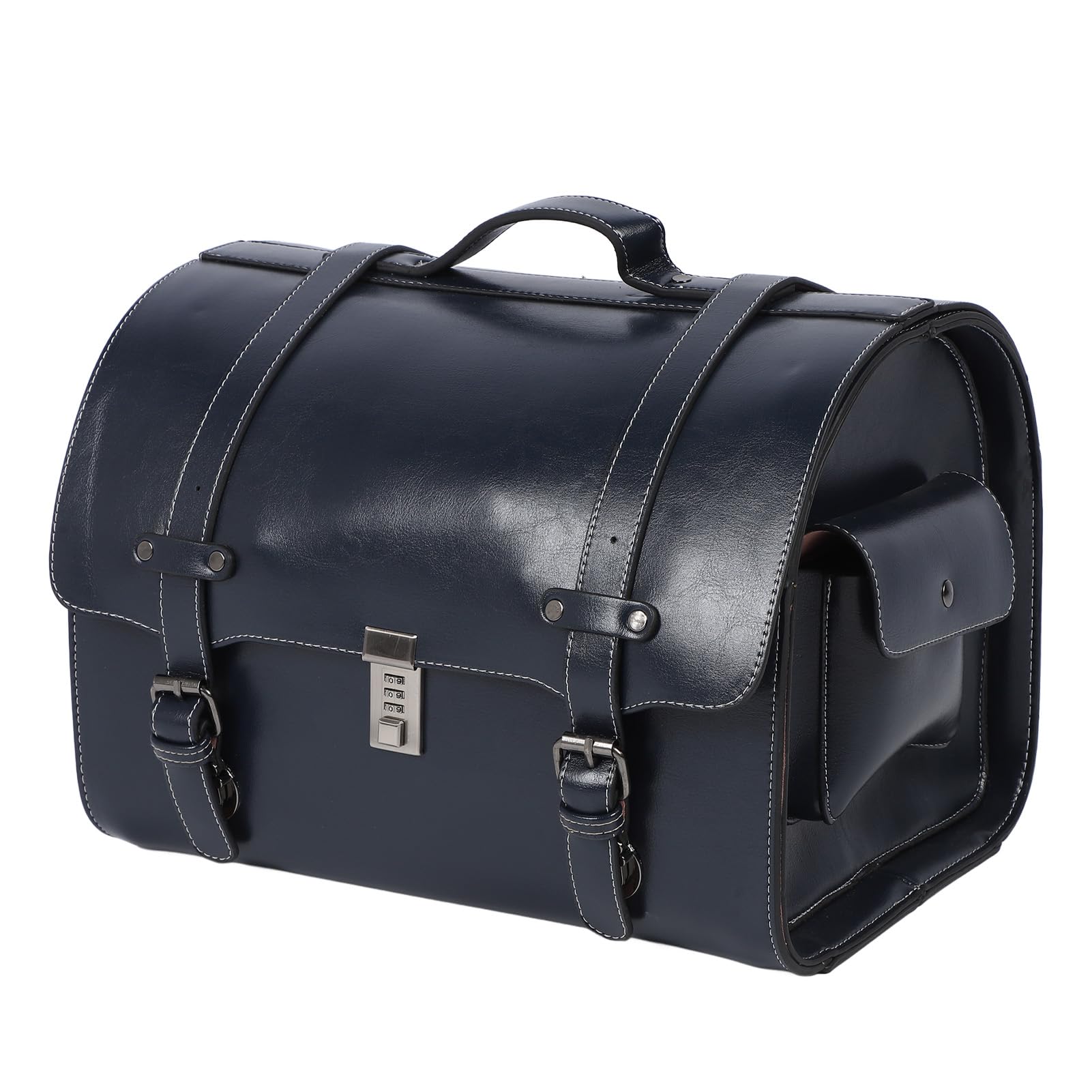 Borsa posteriore per moto da 29,5 l, resistente all’acqua, con chiusura rapida e lucchetto a combinazione, adatta a scooter e biciclette elettriche, realizzata in robusta pelle e (Blu)