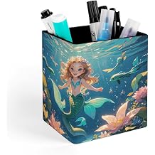 PU Leather Desk Mermaid Pen Holder Compact Scratchproof