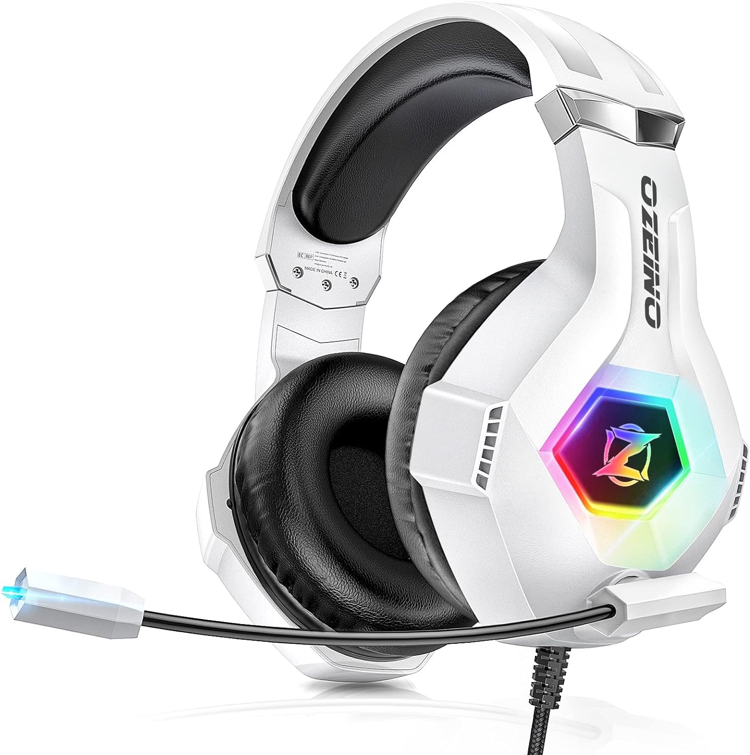 Ozeino Cuffie da gioco per PS4 PS5 PC con audio surround 3D con microfono, cuffie cancellazione del rumore, luci RGB per gamer