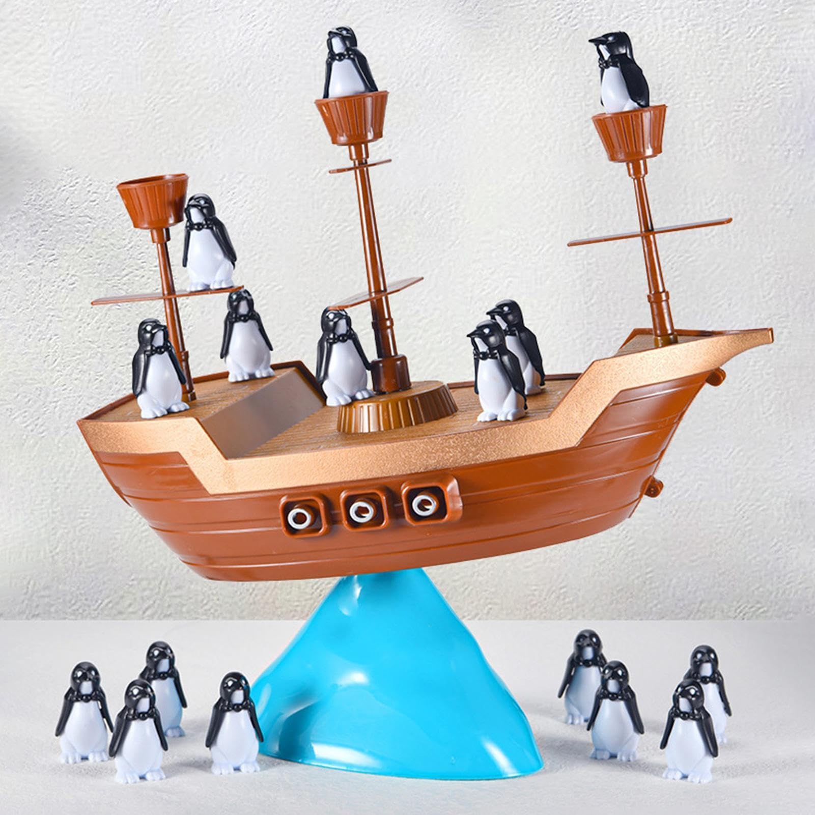 Juego De Equilibrio Barco Pirata Con Pingüinos – Set De 16 Figuras Y 3 Mástiles, Ideal Para 2-4 Jugadores, Fomenta La Coordinación Y La Diversión En Familia