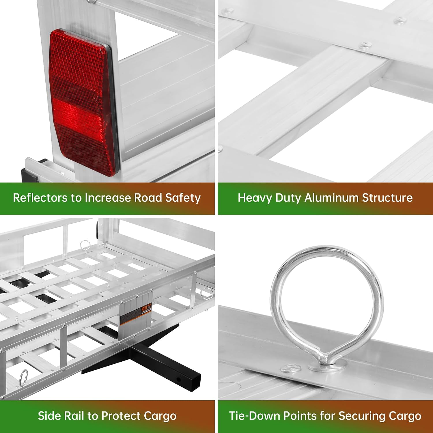 50x 29.5X 9 Inch Hitch Cargo Carrier, 500 lbs Capacity Trailer Hitch Mount Aluminum Cargo Basket with Folding Ramp, Luggage Carrier for RV, Truck, SUV, Van, Car