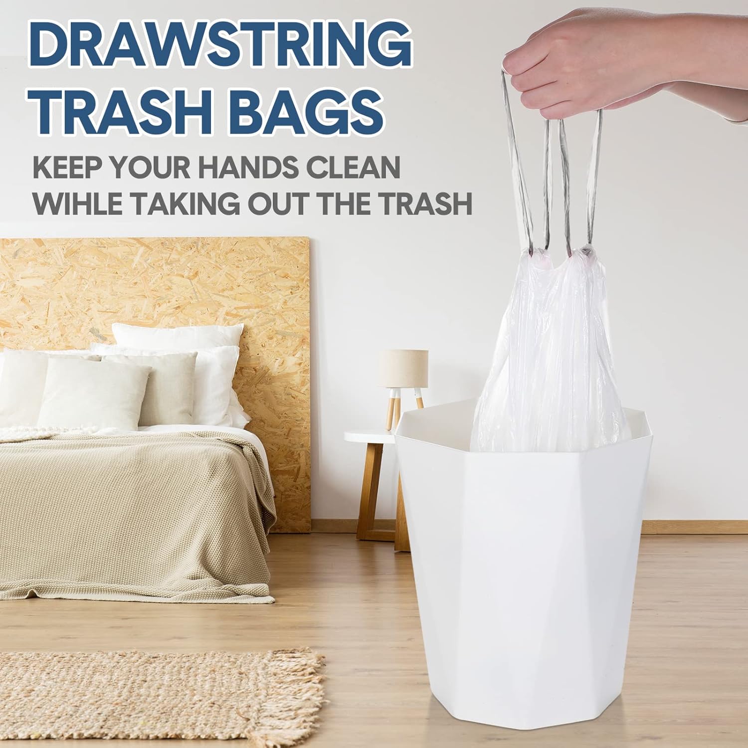 4 Gallon 480 Count Small Trash Bags Bulk Drawstring Plastic Small Garbage Bags Trash Can Liner 15 Liter for Bathroom Restroom Bedroom Office Toilet(Gray)