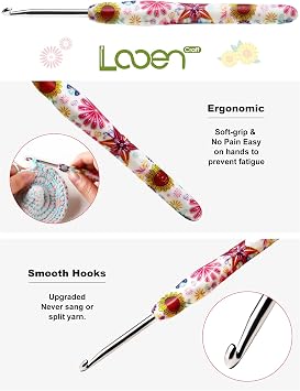 2.25mm Crochet Hook Size B Ergonomic Soft Grip for Arthritic Hands Yarn