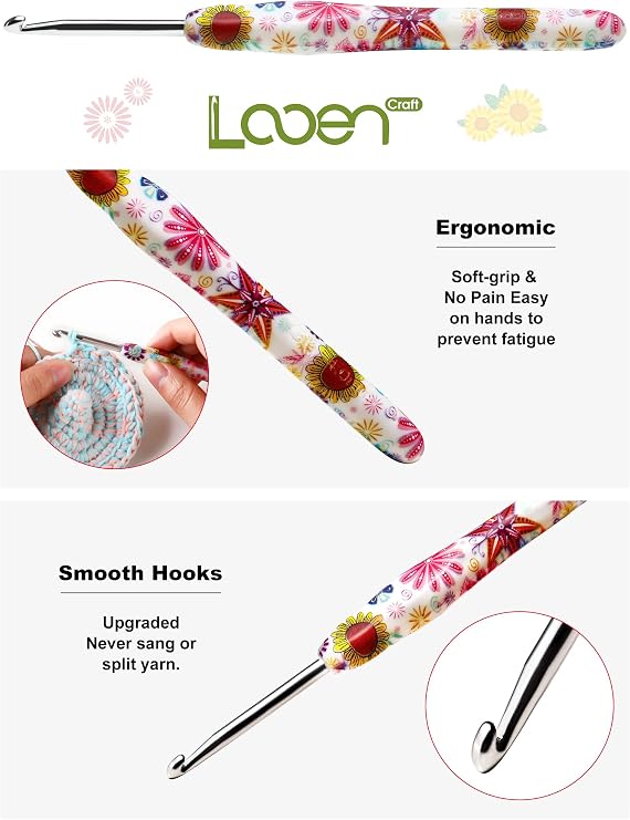 2.25mm Crochet Hook Size B Ergonomic Soft Grip for Arthritic Hands Yarn