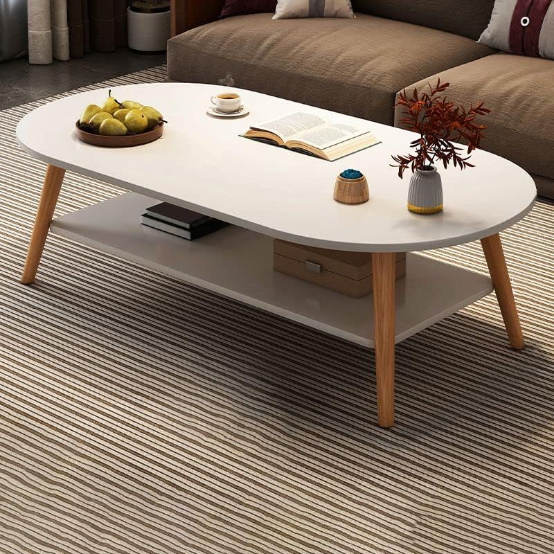 MOMENT Modern Coffee Table, 2-Tier Oval Side Table Large Coffee Table for Living Room, for Living Room Bedroom Balcony 120x60cm