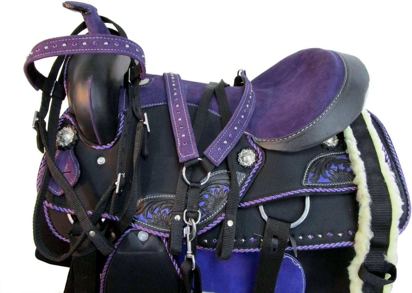 Orlov Hill Leather Co Cowboy Synthetic Western Saddle Pleasure Racer Horse Trail Tack Set 15 16 17 SQHB