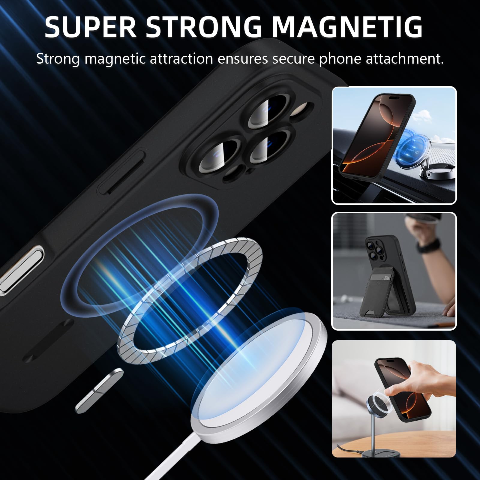 X-level Cover Compatibile con iPhone 16 Pro, Custodia con Mag-Safe Silicone Vetro Temperato Magnetica Slim Ultra Sottile e Anti-Graffio Morbida TPU Anti Scivolo Case per iPhone 16 Pro- Nero