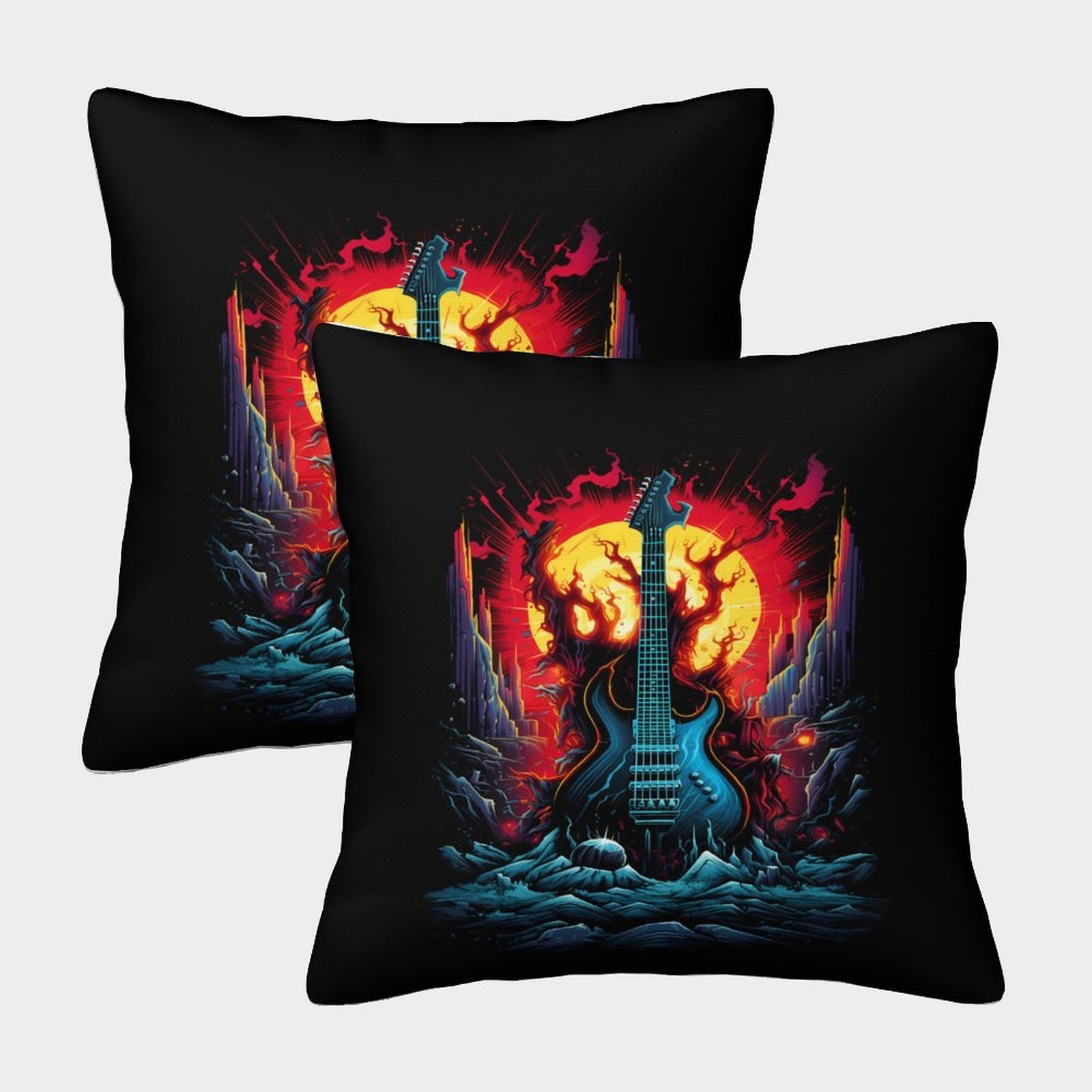 QFVANSIYO 3D Printed Rock Guitar Pattern Pillowcase Microfiber Bedroom Decor Music Theme Pillow Cover for Teens Adults Soft 40x40cm