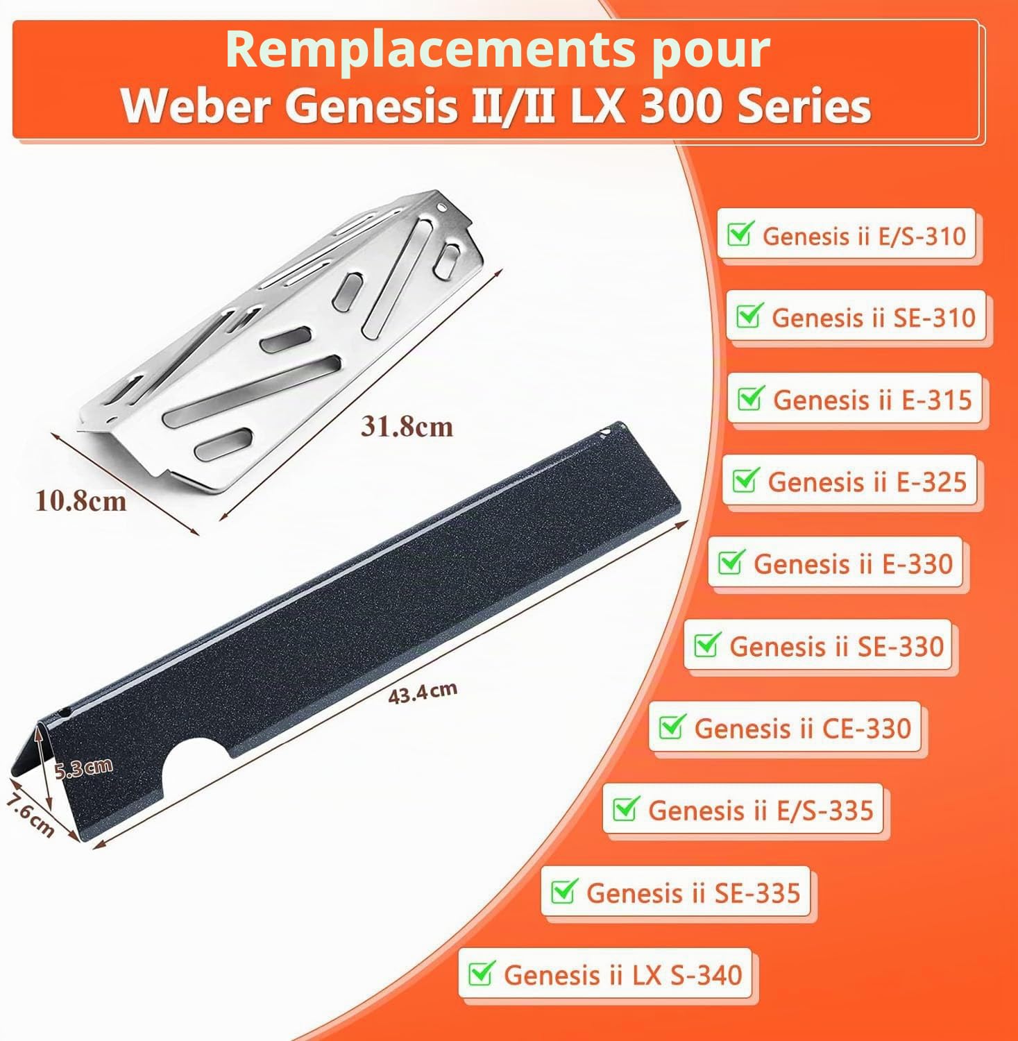 GFTIME Flavorizer Bars et déflecteurs de Chaleur pour Weber Genesis II/LX 300 Series II E-310, 330, 335, II S-335, II LX S/E-340 (2017 et Plus récent), Plaque à Flamme pour Weber 66032 66040