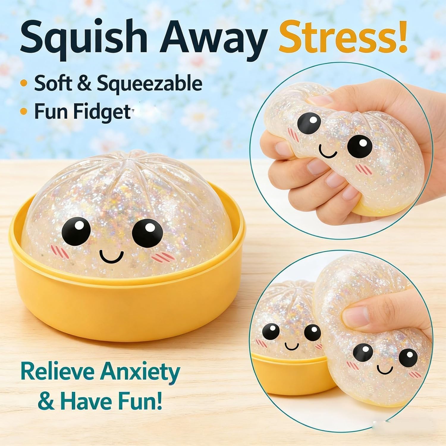 Glitter Dumpling Squishy - Random Dumpling Squishy Mystery Box, 10 Colors Dumplings Squishy Toy, More Surprises (Random-6PC)