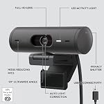 Logitech Brio 501 Complet HD Webcam avec correction automatique de lumière, afficher, Mics de réduction du bruit, couverture de confidentialité, fonctionne avec les équipes Microsoft, Google Meet, Zoom, Nintendo Switch 2 neuf GameChat - noir
