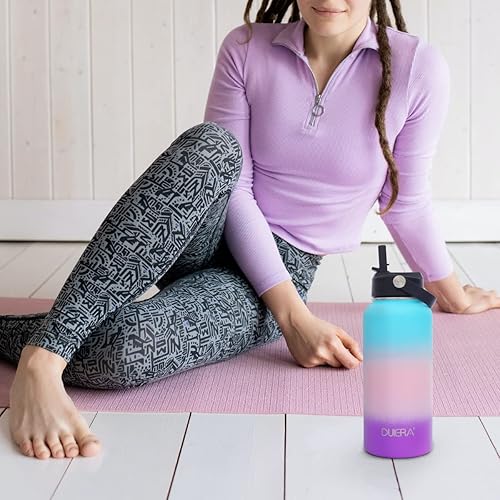 Miniatura 7 de DUIERA Botella de agua de acero inoxidable con popote aislado para bebidas frías, con popote y tapa, botella de agua térmica al vacío para mujer, a