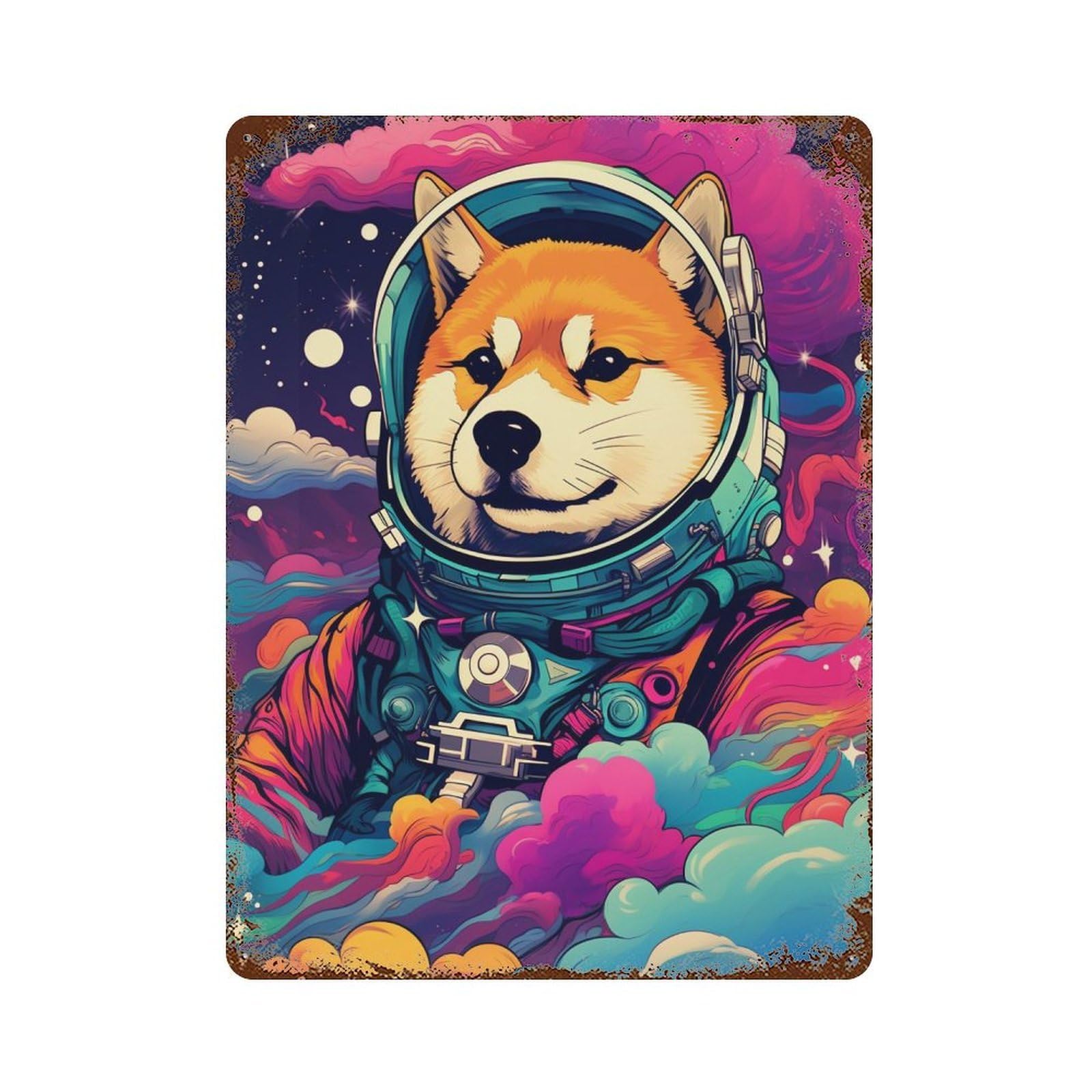 Vintage Rust Metal Sign with Cosmic Dog Astronaut Design 15.7"x11.8", for Office, Studio And Wall Decor, Farmhouse Wall Decor