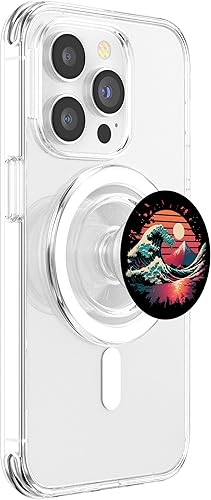 Miniatura 3 de Vaporwave Aesthetic Great Wave Off Kanagawa Synthwave Sunset PopSockets MagSafe PopGrip for iPhone
