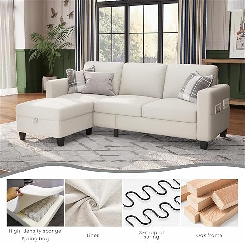 Miniatura 5 de Sofás seccionales para sala de estar, sofá modular convertible de tres plazas en forma de L de 78 pulgadas, apto para mascotas, funda de sofá