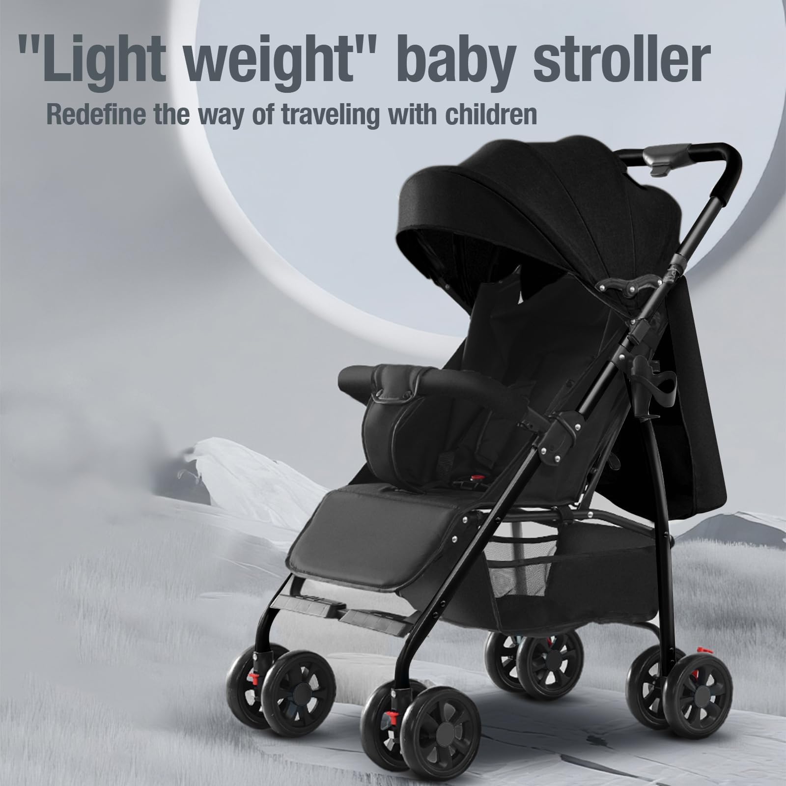Reenborn Ultraleggero Passeggino di Soli 4,6 kg con Posizione Sdraiata Regolabile, Passeggino da Viaggio Pieghevole, Passeggino Compatto Fino a 15 kg, Carrozzina per Neonati Portatile (A8 Black)