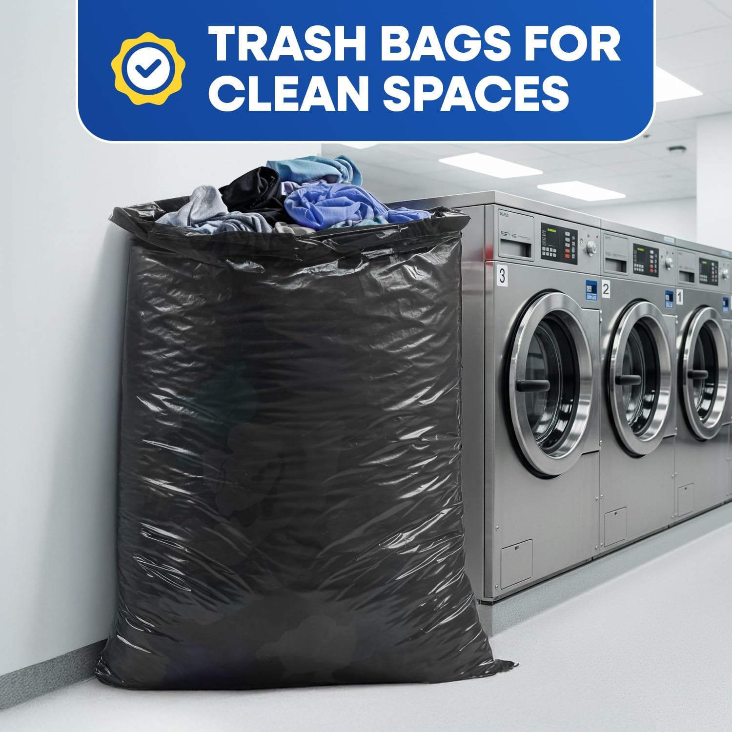 PLASTIC PRINCE 65 Gallon Can Liners 22 Mic High-Density Garbage Bags 48" x 60" Black Trash Bags 100/Case