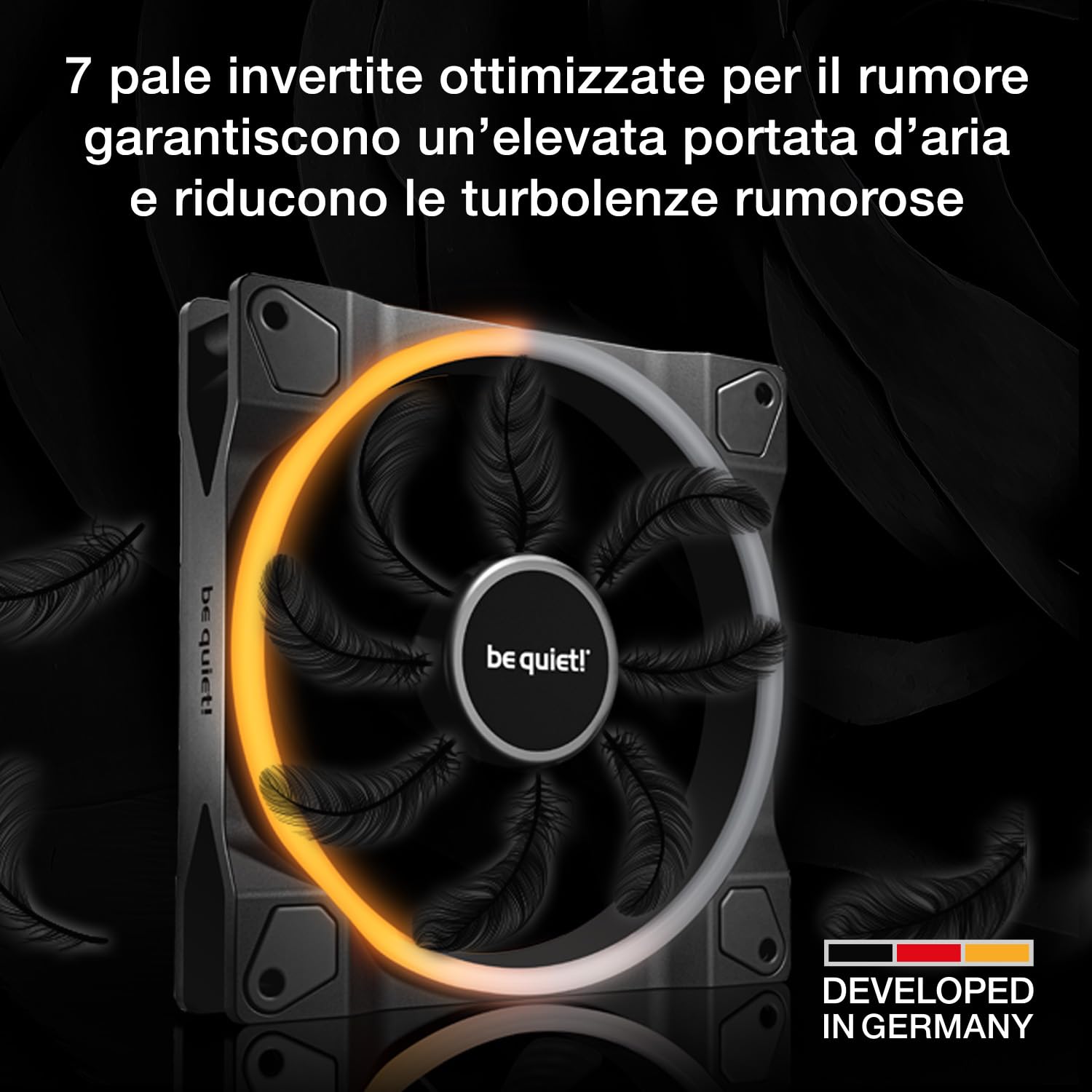 be quiet! Light Wings 140mm PWM Reverse Black ventola, pale invertite ottimizzate per il rumore, elevata portata d’aria, ideale come ventola laterale o inferiore, 20 LED ARGB, estremamente silenziosa