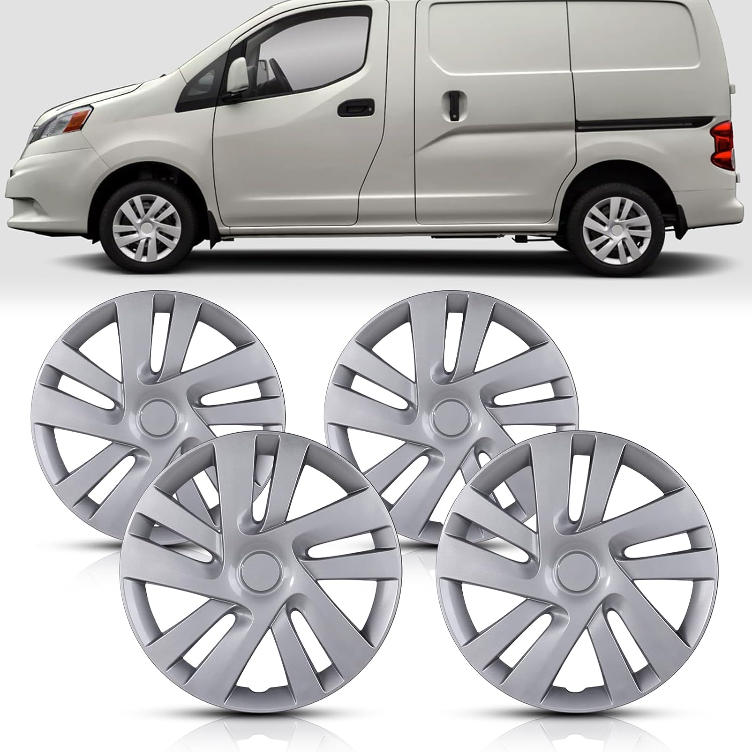 WolfX 15 Inch Hubcaps Set of 4 Wheel Rim Cover for Nissan NV200 2013-2021 (Only Fit for Steel Hub) PP Material Wheel Rim Hub Cap Replacement, W5133-Lacquer