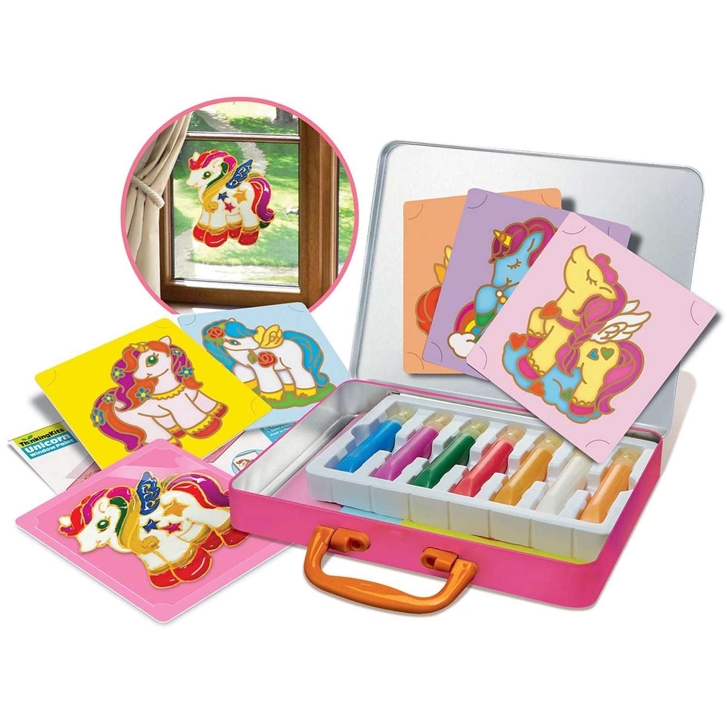 4M Set per Creare Adesivi per Vetri a Tema Unicorno, Kit Creativo per Bambini, Dipingi e Decora le Finestre con Magici Unicorni