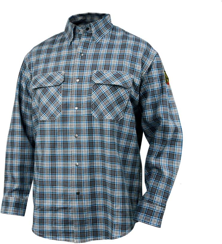 Black Stallion FS9-PGY FR Cotton Work Shirt, Gray Plaid, Medium