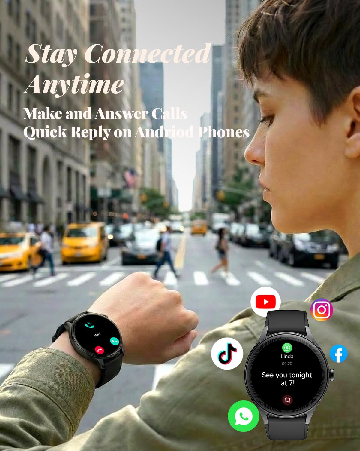 TOOBUR inteligentny zegarek dla kobiet, smartwatch kompatybilny z Androidem i iOS, odbieranie połączeń, śledzenie tętna