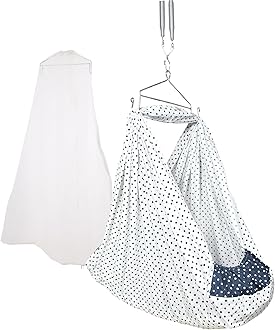 beetot Baby Cradle Set Swing/Jhula (Thottil Cloth, Palna, Dolna) | Hanging Cradle with Removable Bed, Mosquito Net, Spring, Triangle Hanger | Up to 15 kg | 0-2 Years | PRE-LT Navy DOT-PRINT-15983