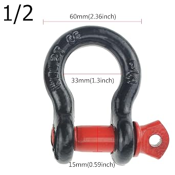 Anti-Rust 1/2 D Ring Bow Shackle Isolator 2 Pk Unbreakable 12 Tons (26,455 lbs) Breaking Strength for Vehicle Recovery,Tow Strap Hooks