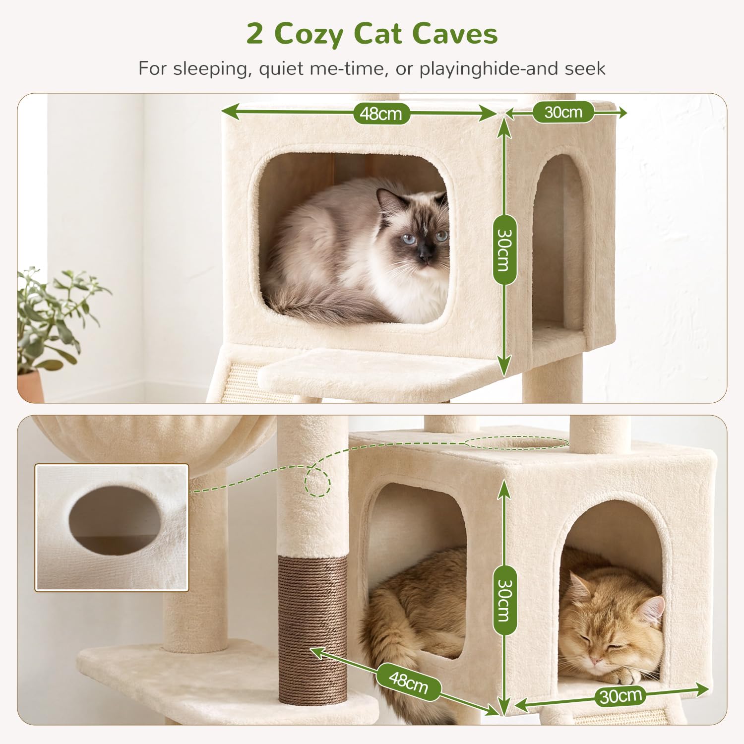 Globlazer Árbol Rascador Beige XXL Estable 190 cm para Grande Gatos F74C | Diseño estable y antivuelco, 2 Tabla Rascar Sisal, manual ilustrado.Árbol Rascador para Grande Gato Adulto Gatos Más de 7 kg.